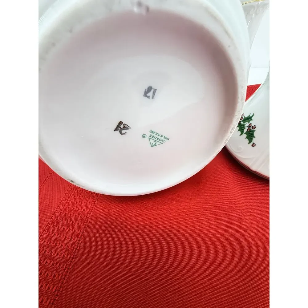 Chodziez Poland Holly Berry Coffee Pot Creamer Sugar Set Christmas Entertaining